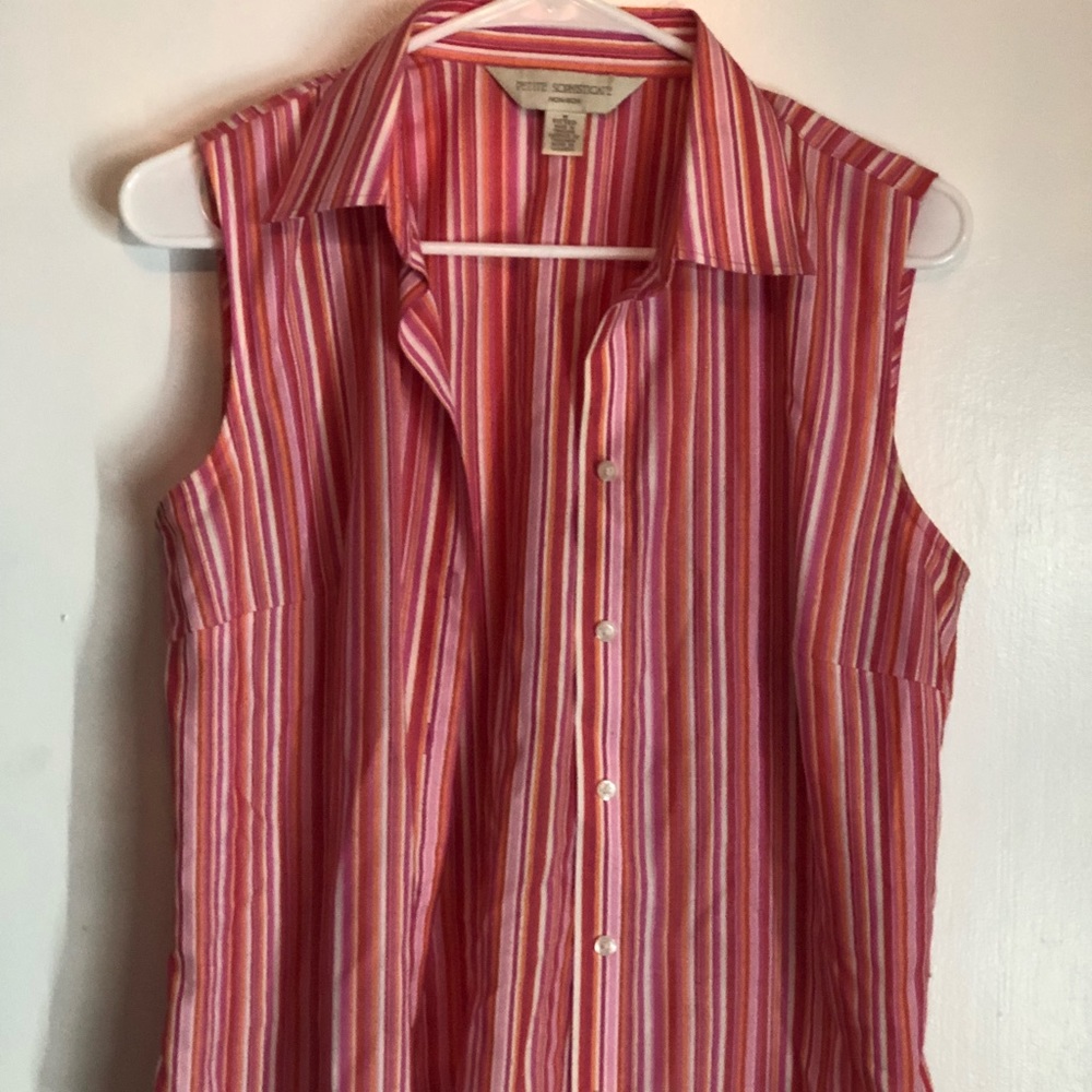 Petite Sophisticate pink striped button down shirt